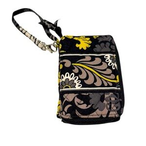 Vera Bradley Baroque Black Gray Retired Pattern Coin ID Purse Wristlet Strap